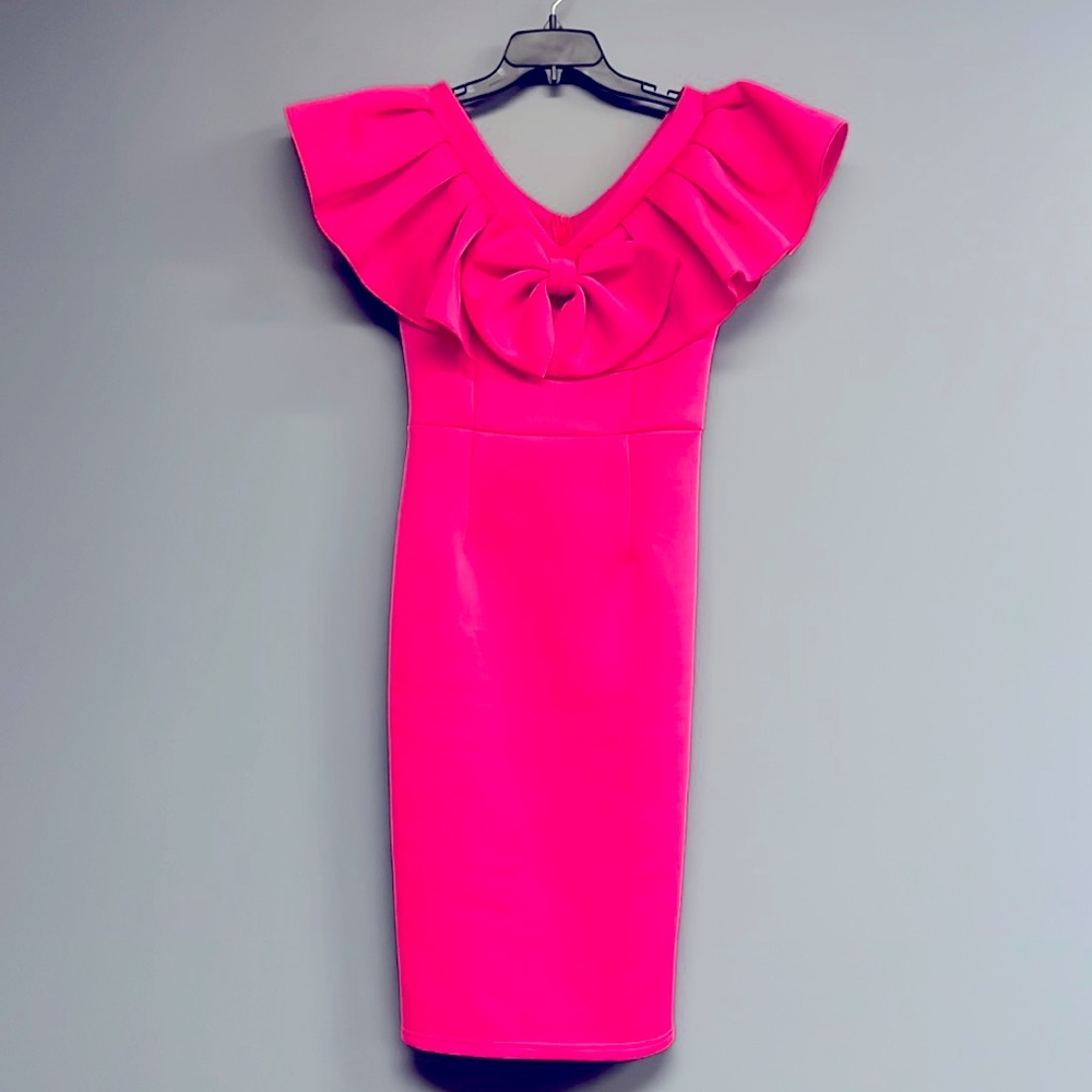Pink Preppy Womens Off Shoulder Ruffle Trim Split Back Dress